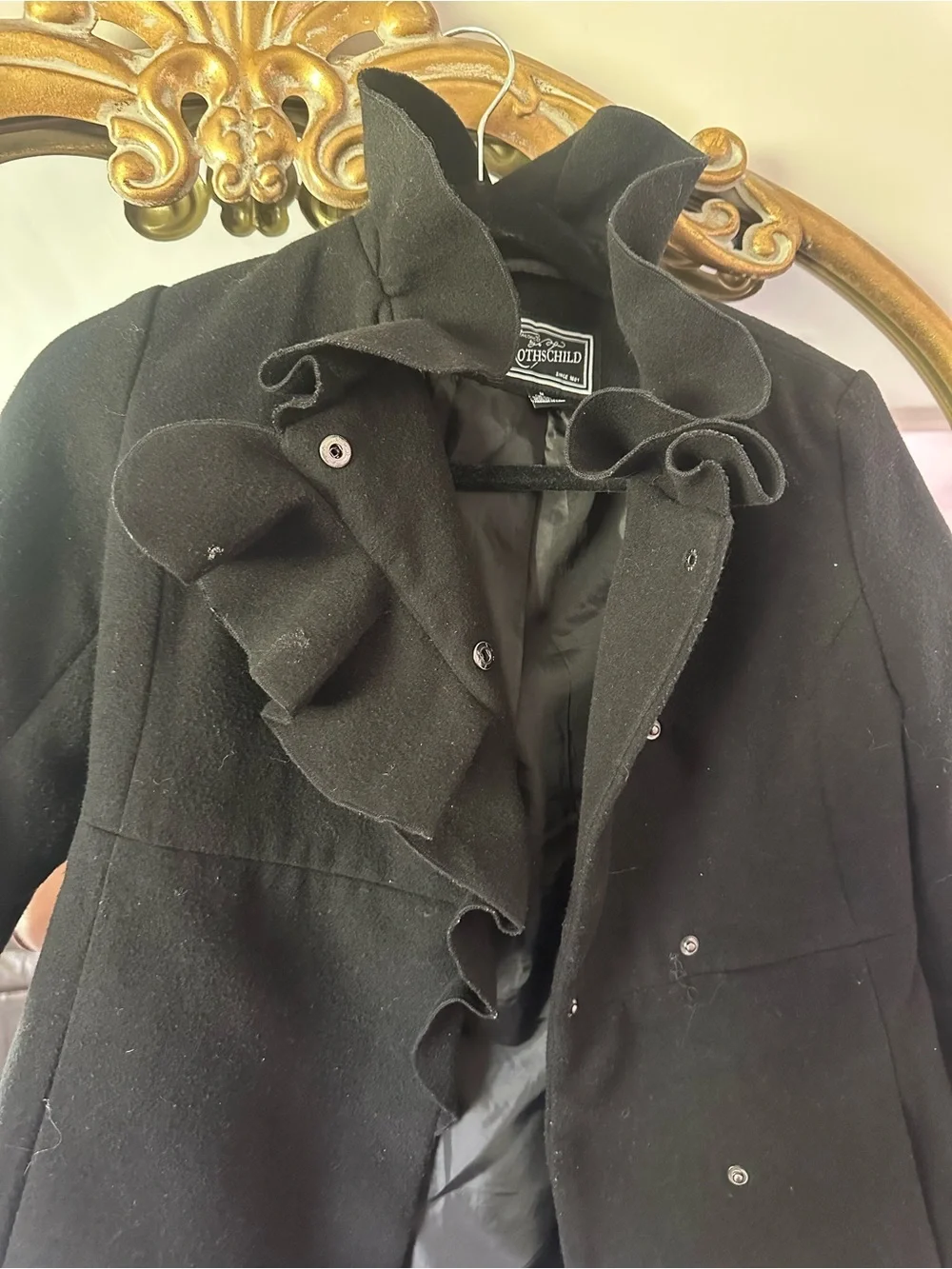 Rothschild Black Ruffled Front Trench Coat